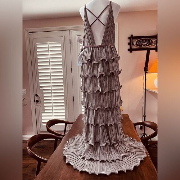 IEENA for Mac Duggal Rose Pink Glitter Tiered Convertible Gown Crinkle Sz 10 NWT - Picture 6 of 12